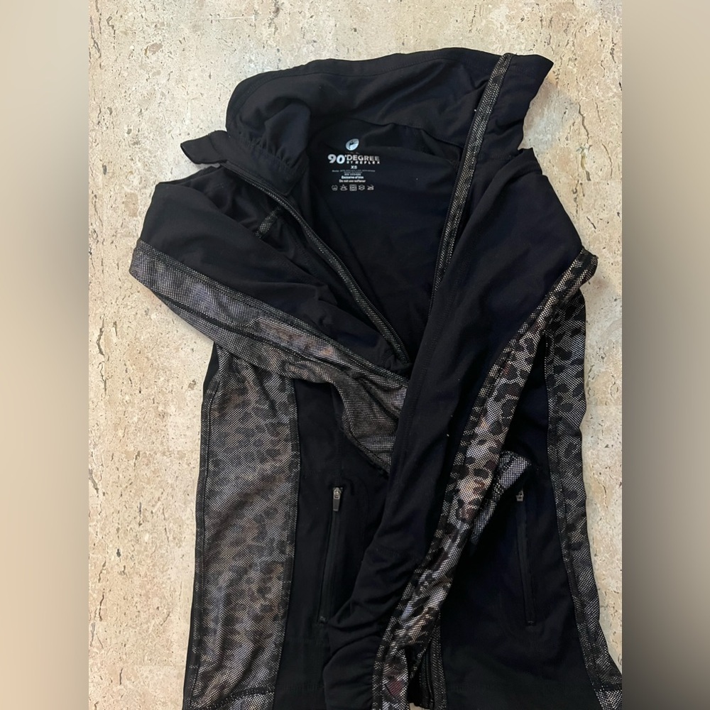 90 Degrees by Reflex Leopard Print Accent Full Zip Sweatshirt Size XS